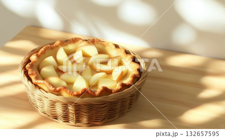 Apple pie tart homemade for sweet snack time on rattan 132657595