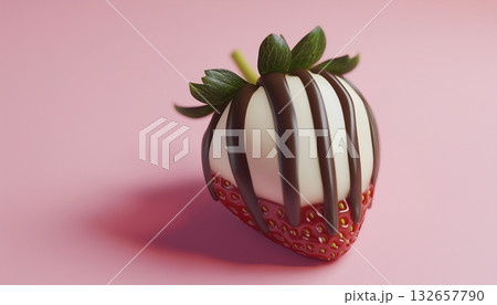 Strawberry fruit covered by brown and white chocolate sweet snack for tea time 132657790