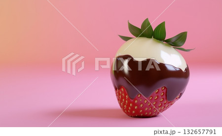 Strawberry fruit covered by brown and white chocolate sweet snack for tea time 132657791