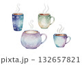 冬をテーマにした優しい印象のホットドリンクカップ各種  132657821