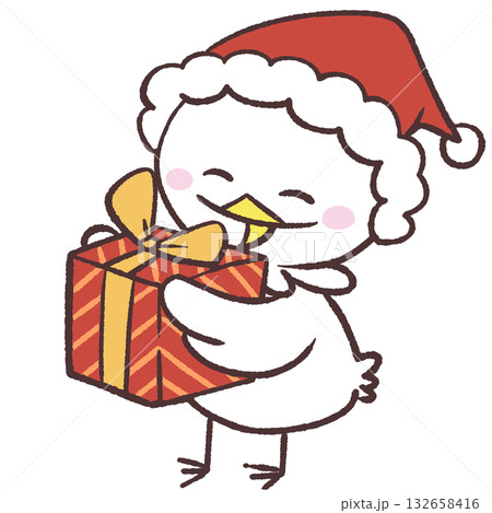 クリスマスプレゼントを持つ白い鳥のイラスト 132658416