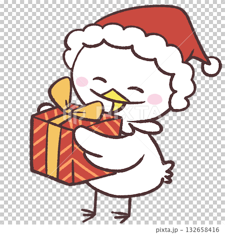 クリスマスプレゼントを持つ白い鳥のイラスト 132658416