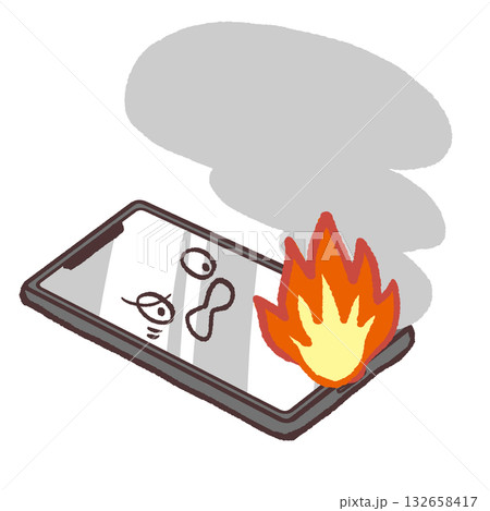 火のついた可愛いスマホのイラスト 火のついた可愛いスマホのイラスト 132658417