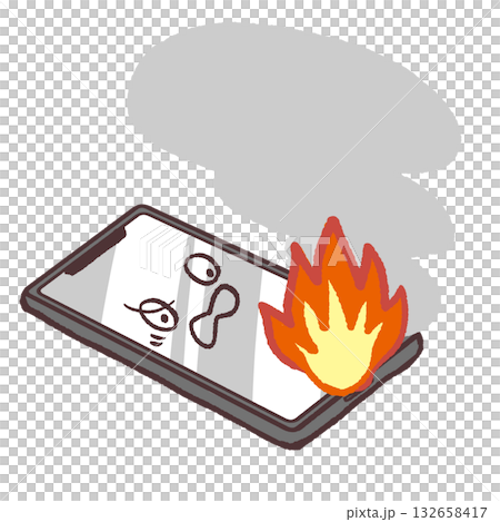 Illustration of a cute smartphone on fire Illustration of a cute smartphone on fire 132658417