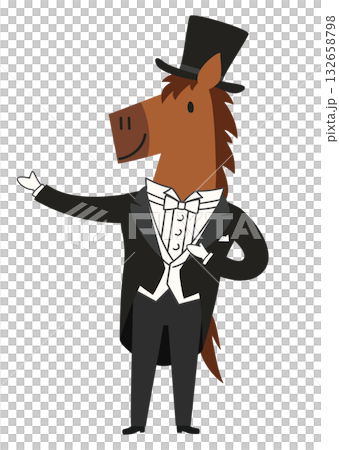 燕尾服を着たオシャレな馬のベクターイラスト 132658798