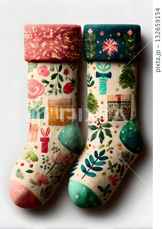 Funky Stocking Texture Watercolor Christmas stocking pattern soft textureのイラスト素材 [132659154 ...