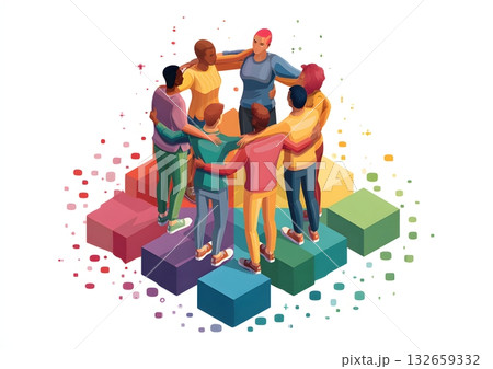 3d isometric team celebrating diversity and equality 3d isometric team celebrating diversity and equality 132659332