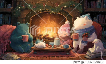 yule season cozy greeting art 132659812