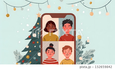 online team christmas video call illustration online team christmas video call illustration 132659842