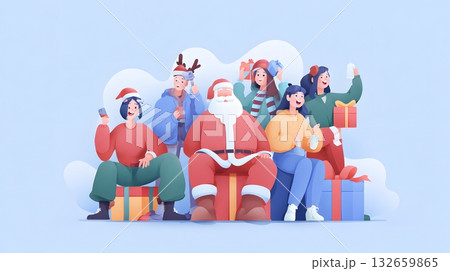christmas bonus and happy team illustration christmas bonus and happy team illustration 132659865