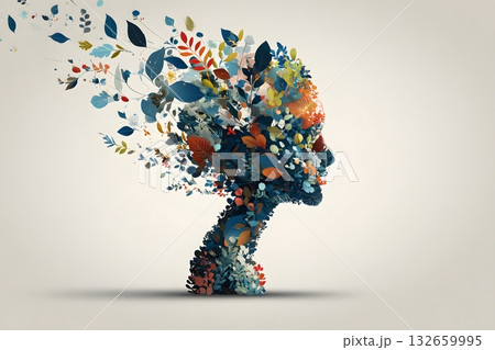 abstract human head silhouette with growth elements abstract human head silhouette with growth elements 132659995