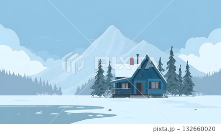 flat cozy cabin winter abstract landscape flat cozy cabin winter abstract landscape 132660020