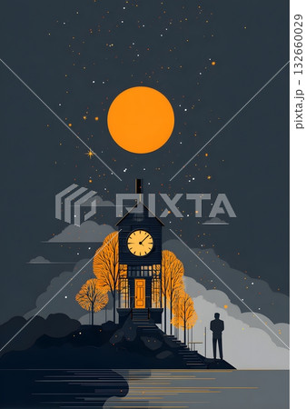minimal clock midnight vector sceneのイラスト素材 [132660029] - PIXTA