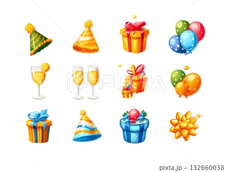 clean happy new year celebration icons set 132660038
