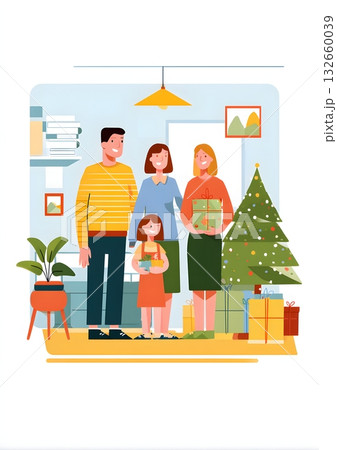 flat vector family celebrating new year home 132660039