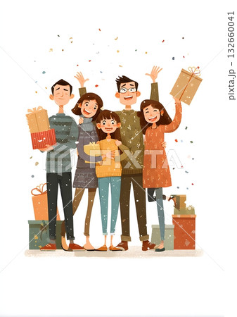 flat vector family celebrating new year home flat vector family celebrating new year home 132660041