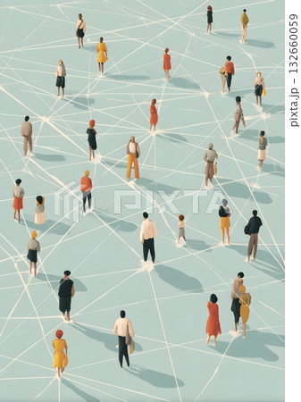 flat people connecting via lines illustration 132660059