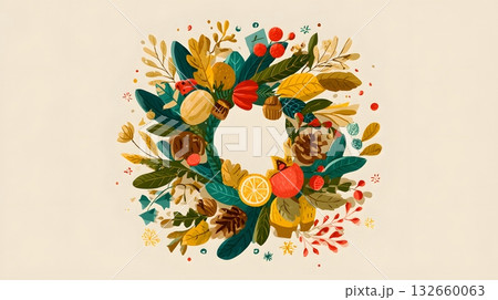 flat design holiday wreath composition 132660063