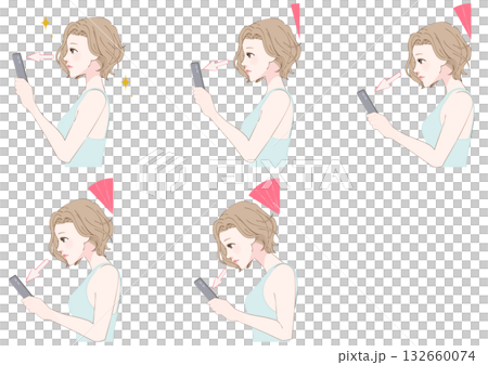 智慧型手機頸椎退化階段女性側位 智慧型手機頸椎退化階段女性側位 132660074