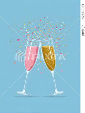 flat holiday champagne celebration vector scene 132660084