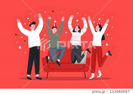 flat festive people celebrating at work 132660087