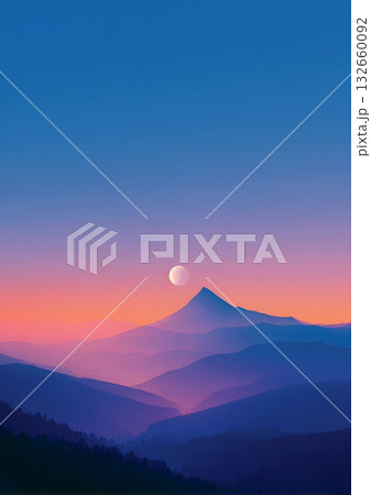 abstract moon and mountain gradient landscape 132660092