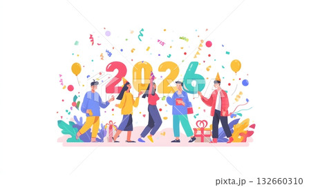 flat vector illustration of 2026 celebration party concept 132660310