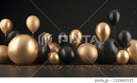 3D realistic render gold and black background celebration mood 3D realistic render gold and black background celebration mood 132660335