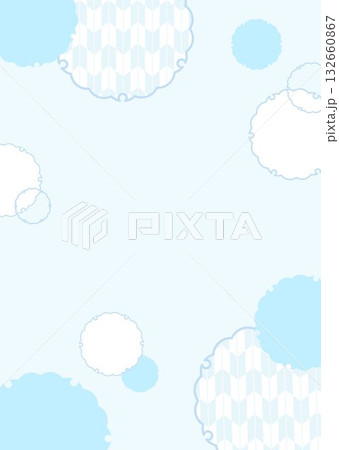 和柄パターンの背景フレーム　シンプル雪輪と矢絣　水色ブルー　縦長ベクター 132660867