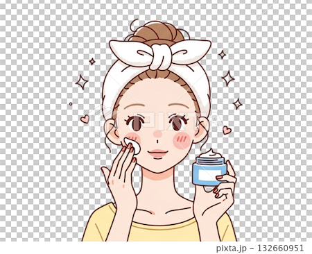 クリームを塗り スキンケアをする女性のイラスト 132660951
