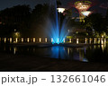 nighttime Supertree Grove Gardens by the Bay blue fountain glowing lights 132661046
