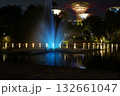 nighttime Supertree Grove Gardens by the Bay blue fountain glowing lights 132661047