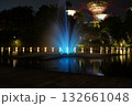 nighttime Supertree Grove Gardens by the Bay blue fountain glowing lights 132661048