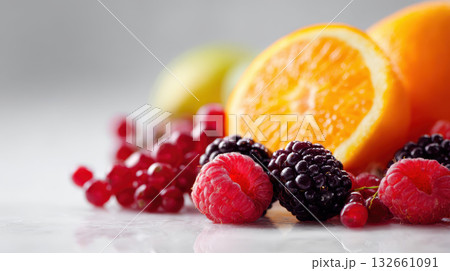 Fresh berries citrus orange raspberry...のイラスト素材 [132661091] - PIXTA