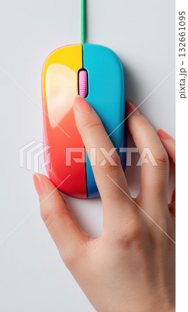Colorful computer mouse hand clicking vibrant close up vertical modern playful 132661095