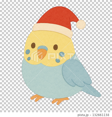 【聖誕節】一隻戴著聖誕帽的虎皮鸚鵡插圖 132661138