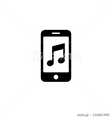 スマホで音楽再生中の線画アイコン、デバイス、素材、背景なし、資料作り、白黒、グラフィック 132661490