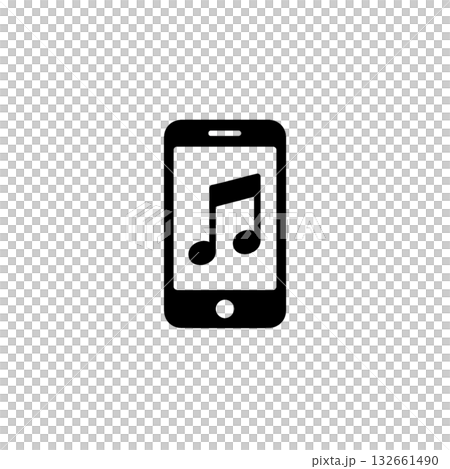 スマホで音楽再生中の線画アイコン、デバイス、素材、背景なし、資料作り、白黒、グラフィック 132661490