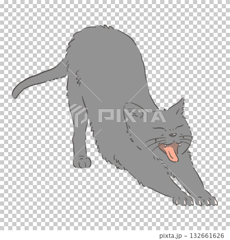 一隻伸懶腰的黑貓的插圖 132661626