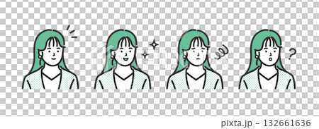Business women's facial expression icon illustration set Business women's facial expression icon illustration set 132661636