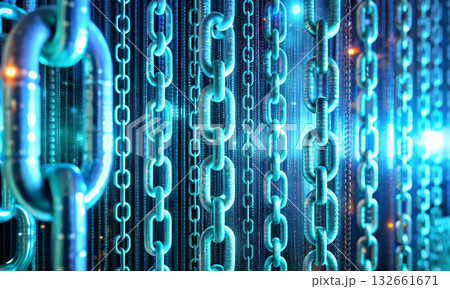 Digital virtual space filled with chains of encrypted codes 132661671