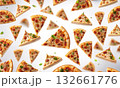 Delicious pizza slices floating in the air on a light background 132661776