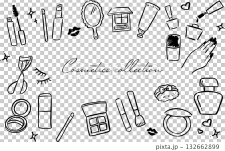 手繪單色化妝品向量圖集 132662899