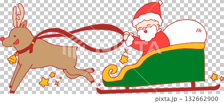 聖誕老公公和他的紅鼻子馴鹿拉著雪橇 132662900