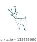 Minimalist hand drawn deer with elegant antlers and soft lines in modern scandinavian style suitable for kids design and holiday decor 132663090