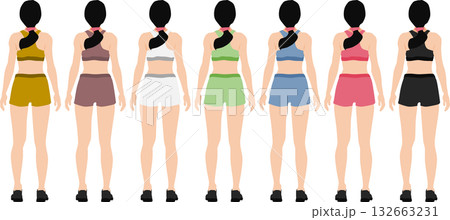 ランニングする女性のイラストセット	 132663231