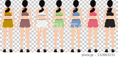 ランニングする女性のイラストセット	 132663231