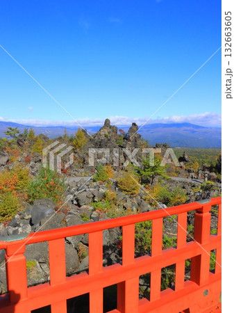 秋の鬼押出し園（浅間山観音堂より・群馬県嬬恋村・縦構図） 132663605