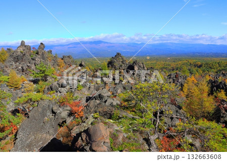秋の鬼押出し園(浅間山観音堂より・群馬県嬬恋村) 秋の鬼押出し園(浅間山観音堂より・群馬県嬬恋村) 132663608
