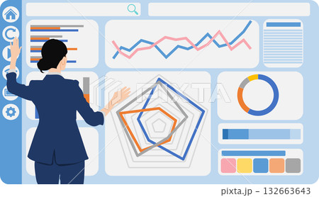 経営戦略を考えるビジネスウーマンのイラスト	 132663643